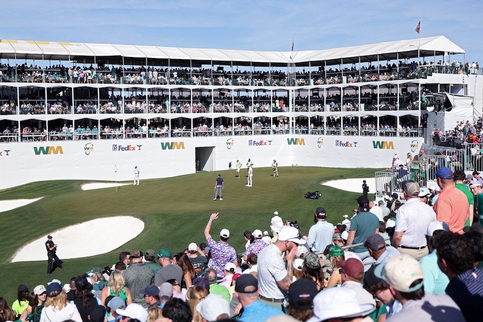 2198429752 SCOTTSDALE, ARIZONA - FEBRUARY 08: A general view of the 16th green as Luke List of the United States putts during the third round of the WM Phoenix Open 2025 at TPC Scottsdale on February 08, 2025 in Scottsdale, Arizona. (Photo by Christian Petersen/Getty Images)
